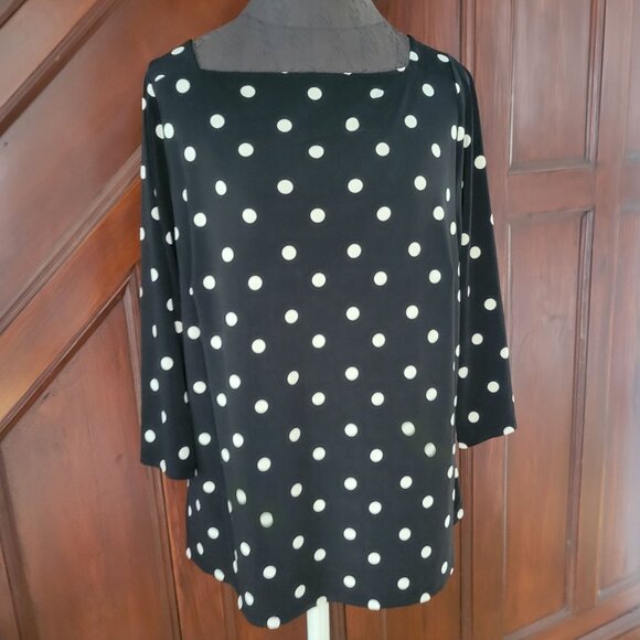 Lane Bryant Black & White Polka Dot Top With Keyhole Back Detail 14 - Picture 1 of 6